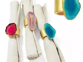 Gold and Agate Stone Napkin Rings