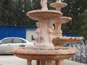 Red Marble Angel Carving Fountain