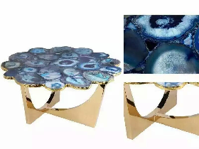 Blue Agate Gold Steel Coffee Table