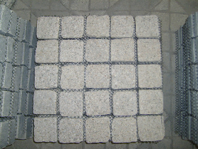 Yellow Granite Mesh backed pavers cobblestone cubes cobbles setts