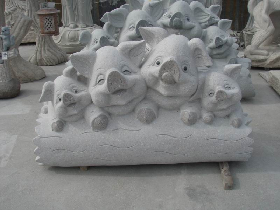 Granite Pig  Family Statue