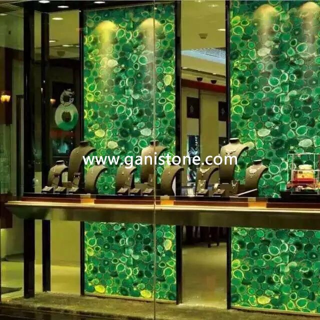 Backlit Green Agate Panel for Jewery Store Decoration