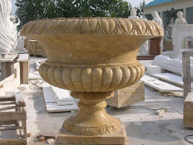 Hand Carved Marble Flower Vase with Pedestal