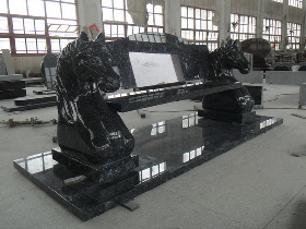 Luxury Black Granite Carved Memorial Bench with Horse Head