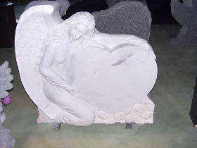 Angel Holding a Heart White Marble Tombstone