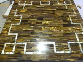 Yellow Tiger Eye Inlaid with Shell Mosaic Dinning Table