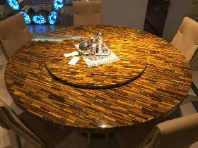 Yellow Tiger Eye Lazy Susan Table for Luxury Restaurant