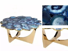 Blue Agate Table with Gold Steel