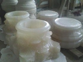Handcarved Roman Columns Capital in White Onyx