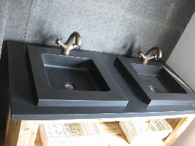 Black Granite Vanity Top with Integrated Sinks