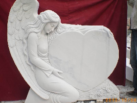 Angel Holding Heart White Marble Monument