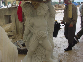 Stone Outdoor Fountain with Angel Carving