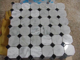 Carrara White Octagonal Mosaic Black Dot