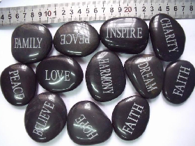 Black Pebble with Letters Engraved