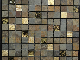 Slate Mosaic Mixed with Golden Foil Glass