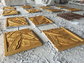 Gold Coatted Marble Carved Panel