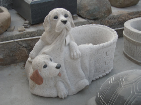 Granite Dog Sculpture with basket