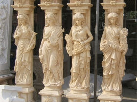 Yellow Sandstone Four Seasons Godness Carved Columns