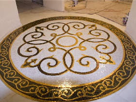Handcut-Marble-Mosaic-Medallion-with-Gold