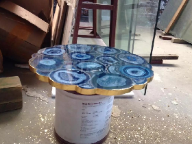 Blue Agate Table with Irregular Golden Edge