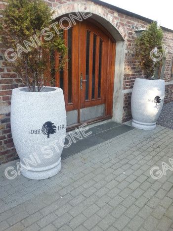 Granite Flower Pot Pair with Logo for Single House Project