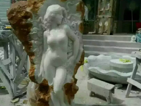 Solid Marble Onyx Statue Lady from Rock