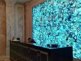 Blue Agate Translucent Slab for Lobby Reception Desk Background