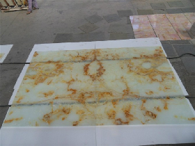 White Onyx Bookmatch Glass Backed Tile