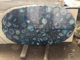 Oval Blue Agate Table Top with Natural Edge