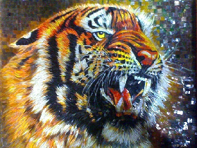 Vivid Tiger Glass Mosaic Art Mural