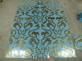 Gold Mixed Blue Glass Mosaic Pattern