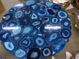 Blue Agate Tabletop with Gold Edge