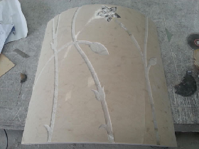 Beige Marble Column with Shell Mosaic Waterjet Inlaid