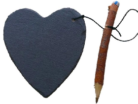 heart shape natural black slate memo with pen