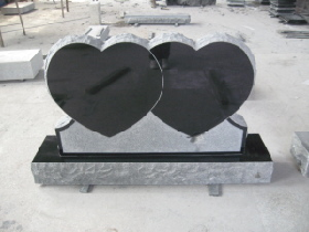 Double Heart Shape Black Granite Headstone