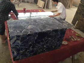 Sapphire Blue Vein Stone Desk with Mitered Edge