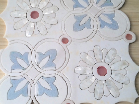 White Marble and MOP Shell Waterjet Mosaic