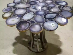 Puple Agate Table Top with Gold Steel